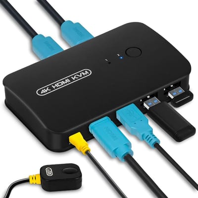 KVM HDMI Switch 2 PC's - USB 2.0 Switch voor Printer, Scanner, Muis en Toetsenbord - 2 in 1 Uit