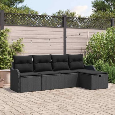 vidaXL - Tuinbank - Set - 5 - st - 4-Aantal - zitplaatsen - Zwart - poly - rattan