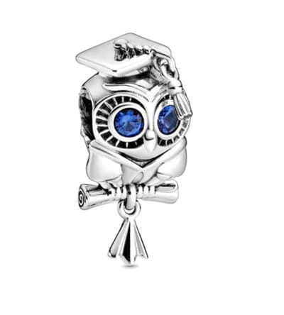 Fler® | 925 Sterling Zilver Bedel | Graduation Owl | Afgestudeerd | Afstuderen cadeautje | Geslaagd Charm | Zirkonia | Afstuderen | Past op populaire bedel armbanden (standaard-3mm) | armbandbedel | Uil | Bedels Charms Beads