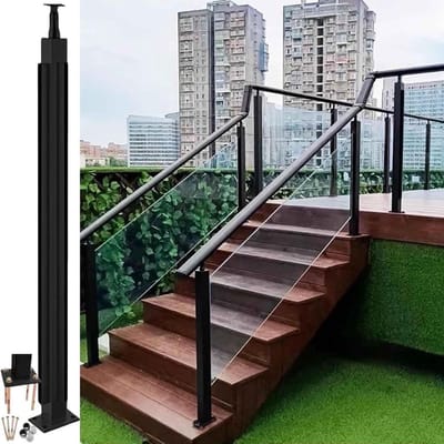 Glazen Balustrade Paal - Glazenhek Paal - Veilige Afscheiding Creëren - Stevige Vloer Montage - 85 cm Hoog - Zilverkleurig
