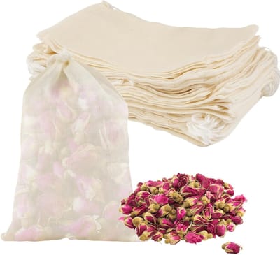 Herbruikbare Katoenen Mesh Zakken voor Thee en Koffie, 40 Stuks, 15x10cm, Ideaal voor Koken, Bouillon en Kruidenfilteren