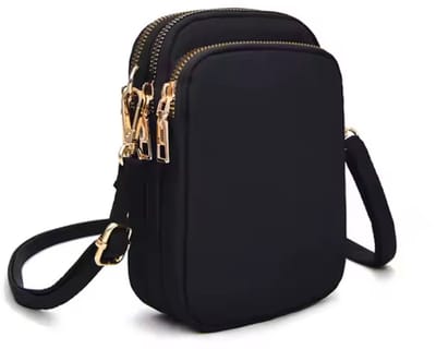 Luxamore® Noir Classé Telefoontasje Dames Zwart – Crossbody Telefoontas & Schoudertasje – Klein Tasje met 3 Ritsvakken – Verstelbare Band