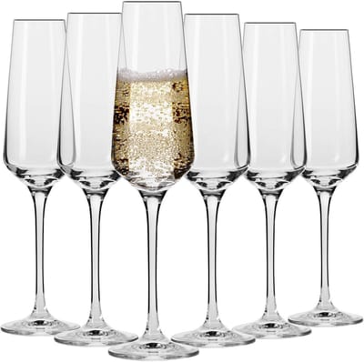 KROSNO | Kristal Champagne Fluitglas | Set van 6 - 180 ml | Loodvrij kristalglas | Avant-Garde Collectie | Perfect voor Thuis, Restaurants en Feesten | Vaatwasser Veilig
