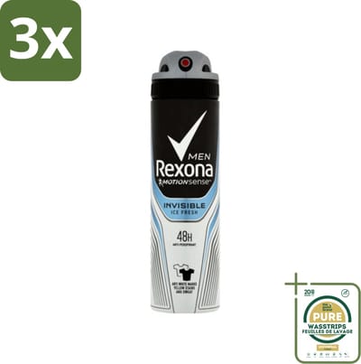 3 x Rexona Men - Invisible Ice Fresh - Deodorant Spray - 150 ml - Grootverpakking - Deodorant Spray - Zweetbescherming - Lichaamsgeur - Mannelijke Deodorant - Frisheid