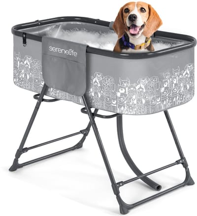 HOB Opbouwbaar Hondenbad - Huisdierbad -120 L Opvouwbaar - Met afvoer - Hondenspa - Bad voor honden - Kleine honden - Op standaard