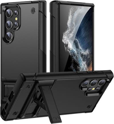Casemania Hoesje Compatibel met Samsung Galaxy S25 Ultra - Zwart - Heavy Duty Armor Back Cover met Kickstand