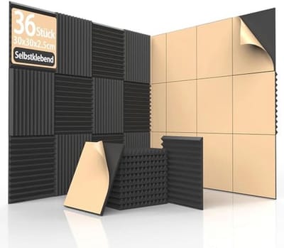 Akoestisch schuim, zelfklevend, wigvormige panelen voor geluidsisolatie - 36 stuks 30 x 30 x 2,5 cm