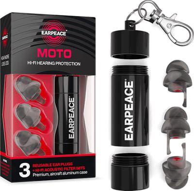 EarPeace Motor Oordoppen (3 Stuks) - Gehoorbescherming voor Motorrijden, Motorsport, Werk of voor in het Vliegtuig - Betrouwbare en Herbruikbare Oordopjes - Earplugs met Opbergcase - Zwart