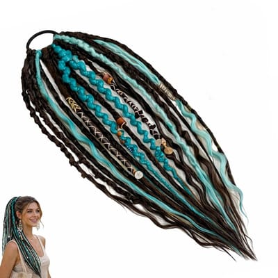 Haarextensies, elastische dreadlock-paardenstaartextensie, 56 cm boho dreadlock-haarextensie met kralen, natuurlijke handgevlochten paardenstaart-haarextensie voor cosplay (A)| Cyslmuk®