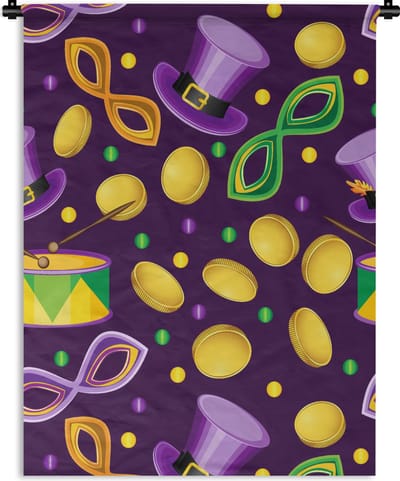 Wandkleed - Wanddoek - Carnaval - Feest - Paars - Patronen - 90x120 cm - Wandtapijt