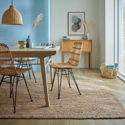 Flycarpets Laagpolig Jute Vloerkleed - Boucle Naturel / Blauw 160x230 cm
