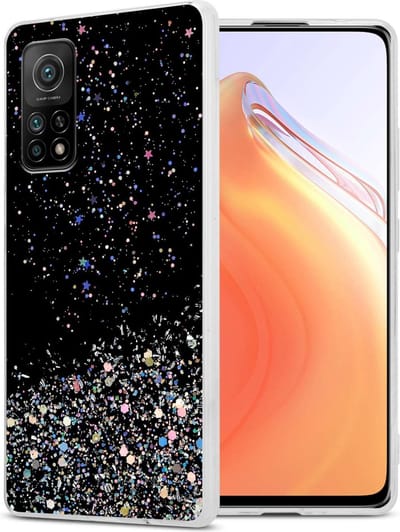 Cadorabo Hoesje geschikt voor Xiaomi Mi 10T / Mi 10T PRO in Zwart met Glitter - Beschermhoes van flexibel TPU silicone met fonkelende glitters Case Cover Etui
