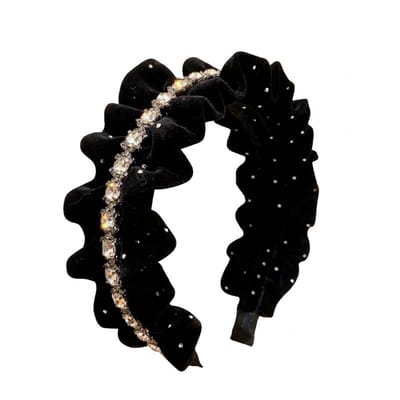 Zwart fluwelen haarband dames met gerimpeld design en glinsterende strass stenen – elegante haar accessoire voor dagelijks gebruik en feestelijke gelegenheden