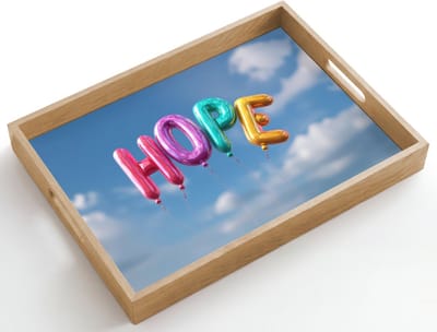 Dienblad hout 50x35 cm - Schootdienblad - Ballonen - Lucht - Hope - Borrelplank rechthoek - Plateau dienbladen