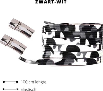 Beste Veters - Veters magnetische - Schoenaccessoires - Veters elastische - Veters camouflage - Veters 100 cm - Veters zwart wit