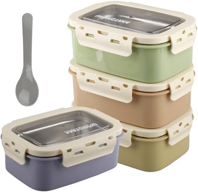 Dailygoods - Lunchbox roestvrij staal - 4 stuks - afsluitbare doos - bentobox - herbruikbaar - lekvrij - magnetronbestendig