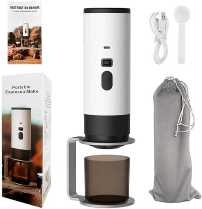 Lunekiss 3-in-1 Draagbare Mini To-Go Espressomachine - 12V - 7800mAh - Type-C - Display - 90°C - Gemalen Koffie - Wit