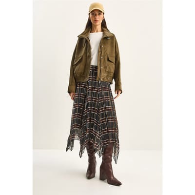 Geruite Midi Rok met Voering