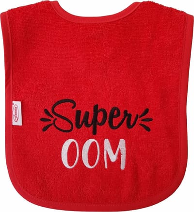 Rode slab met "Super Oom" - kraamcadeautje, cadeautje, babyshower, verjaardag, nieuwtje, slabbetje, slabbertje, slabje