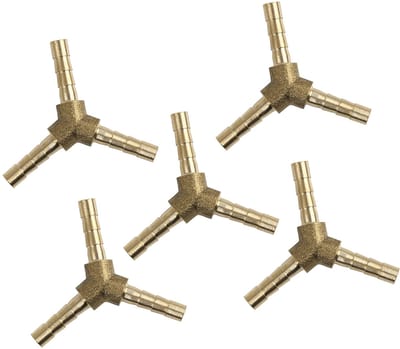 Dailygoods- Slangaansluiting Y-vormig - Messing 3-weg - Set van 5 stuks - Corrosiebestendig - Hoge drukbestendigheid - Voor lucht/water/brandstof - Slangconnector