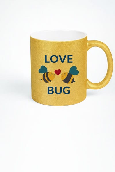Gouden Glitter 'Love Bug' Mok met Lieve Bijen & Hartje - Perfect Romantisch Cadeau