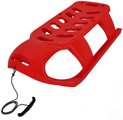 KOTARBAU® Sneeuw Slee, Sneeuwschijf, Kunststof, 87x45x26 cm, Rood, Bobsleeën, Sneeuwglijder, Glijschotel, Kinderslee met Metalen Glijders en Trekkoord voor Rodelen
