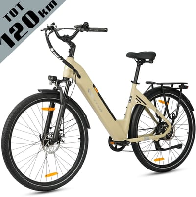 Elektrische Fiets TTGO C3 - 36V 18AH Accu - Actieradius Tot 120 Km - Aluminium Lage Instapframe - 28×2.0 Inch Wielen - Shimano 7 Versnellingen - Mechanische Schijfremmen - LCD Display - Elektrische Stadsfiets - Geel