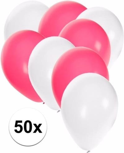 50x ballonnen wit en roze - knoopballonnen