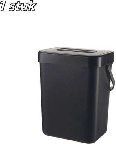 1 stuk - Afvalbak - Compacte keukenafvalbak - Wandmodel - Met deksel - Afgesloten compostbak voor binnengebruik - Geschikt voor het verzamelen van keuken-, slaapkamer- en badkamerafval - Zwart