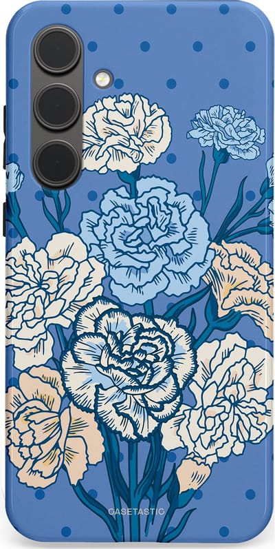 Casetastic hoesje geschikt voor Samsung Galaxy S24 Plus - Dubbellaagse bescherming - Anjer boeket - Fashion Case - Lavendel Lichtblauw Zilver