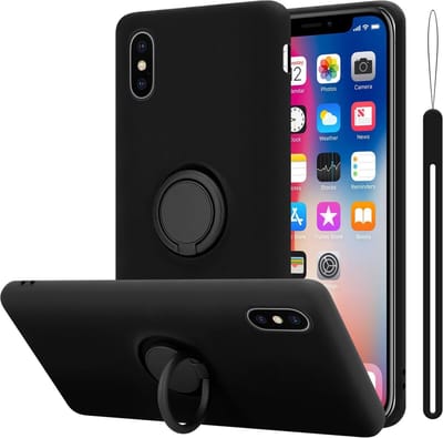 Cadorabo Hoesje geschikt voor Apple iPhone X / XS in LIQUID ZWART - Beschermhoes van flexibel TPU silicone Case Cover met ring