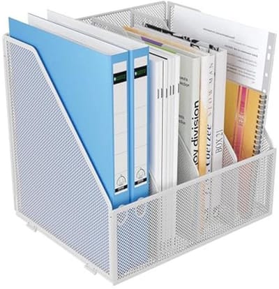 Metalen bureau-organizer A4 formaat met 4 vakken en 2 zijhouders voor documenten en tijdschriften