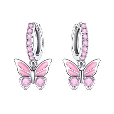 Oorbellen meisje vlinder - paars - roze - glitter - glinster