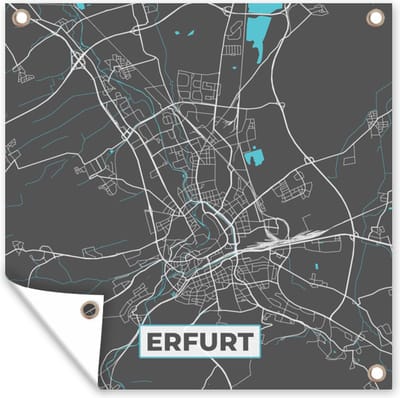 Tuin poster Duitsland – Blauw – Erfurt – Stadskaart – Kaart – Plattegrond - 200x200 cm - Tuindoek