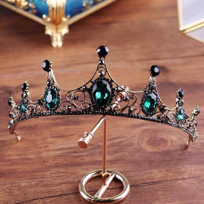 Groene Legering Bruidskroon Zwarte Bruiloft Haar Kroon Koningin Kristal Strass Hoofdband brown