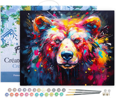 Figured'Art Schilderen op Nummer Volwassenen met lijst Kleurrijke Abstracte Beer- Handwerk acrylverf Kit DIY Compleet - 40x50cm Canvas al ingelijst