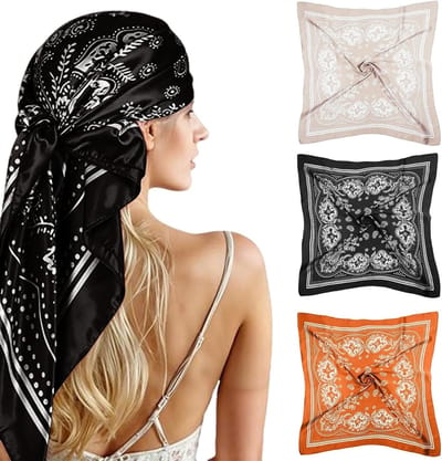 Elegante Zijden Sjaal Set van 3 Stuks voor Vrouwen - 70 x 70 cm Vierkante Bandana voor Zomergebruik, Casual en Dagelijks Gebruik