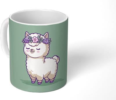Mok - Koffiemok - Alpaca - Groen - Bloemendiadeem - Mokken - 350 ML - Beker - Koffiemokken - Theemok