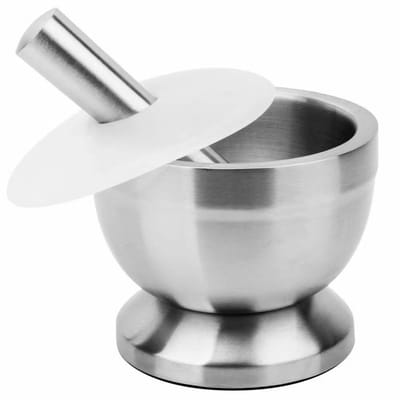 Ynkkvre - Vijzel en stamper - 250 ml -Kleine vijzel en stamper -roestvrij staal- diameter 10 cm- inclusief stamper voor fijnmalen
