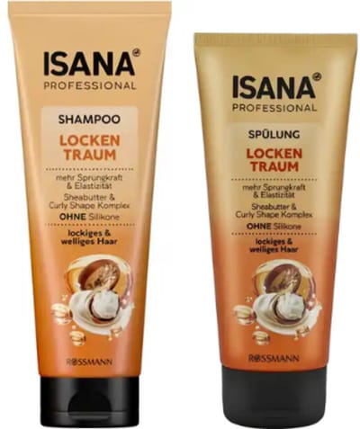 Isana Professional Droomkrullen Shampoo & Conditioner - COMBI-VERPAKKING | Shampoo 250 ml & Conditioner 200 ml - Verzorgende Formule | Siliconenvrij - Met Curly Shape Complex en Sheaboter