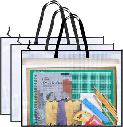 Set van 3 transparante A2 verzamelmappen voor tekeningen, documenten en kunstwerken met handvat en ritssluiting (63,5 cm x 48,26 cm)