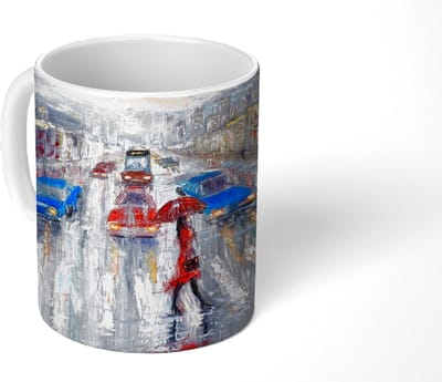 Mok - Koffiemok - Schilderij - Olieverf - Auto - Zebrapad - Mokken - 350 ML - Beker - Koffiemokken - Theemok