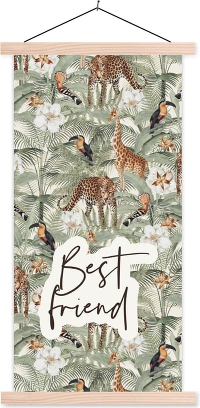 Posterhanger incl. Poster 60x120 cm - Schoolplaat - Best friend - Quotes - Best friends - Spreuken - Textielposter - Blanke latten