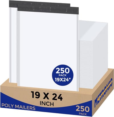 Poly Mailers 19x24 Inch - 250 Pack - Grote Verzendzakken voor Kleding - Sterke Dikke Verzendzakken met Zelfklevend - Waterdichte en Scheurbestendige Witte Pakketzakken