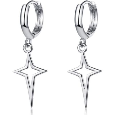 Boucles d'oreilles pendantes en métal cuivré de style gothique punk, couleur noir/argent, étoiles, croix, tendance pour femmes et hommes, bijoux rock argenté