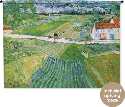 Wandkleed Vincent van Gogh 2 - Landschap met koets en trein - Schilderij van Vincent van Gogh Wandkleed katoen 180x135 cm - Wandtapijt met foto