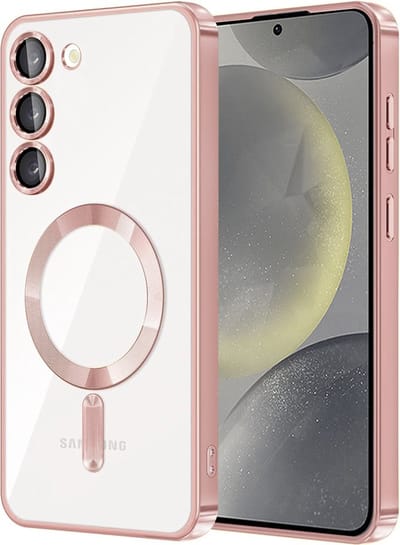 Hoesje geschikt voor Samsung Galaxy S23 - Techsuit Luxury Crystal Back Cover - Geschikt voor MagSafe - Transparant/Roze