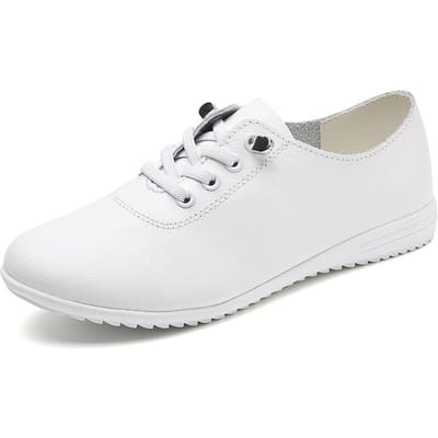 Nieuwe Lente Echt Leer Witte Schoenen voor Dames Platte Zool Instapschoenen Zachte Zool Casual Enkele Schoenen 39 white