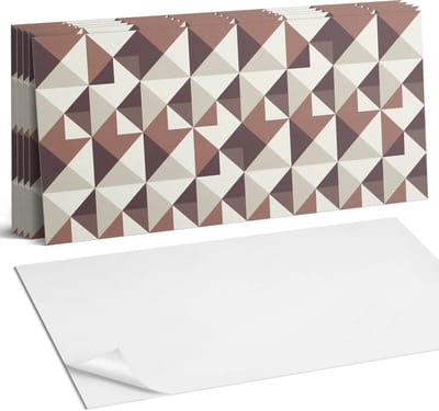 Coloray Plaktegels - Geometrisch patroon met driehoeken Wandtegel Zelfklevend - 60 cm x 30 cm - Beige Plaktegels - 6 stuks - Rechthoek PVC Tegels - Plaktegels Keuken - Zelfklevende Vloertegels Badkamer - Vinyl Tegels Zelfklevend - Portugese Tegels