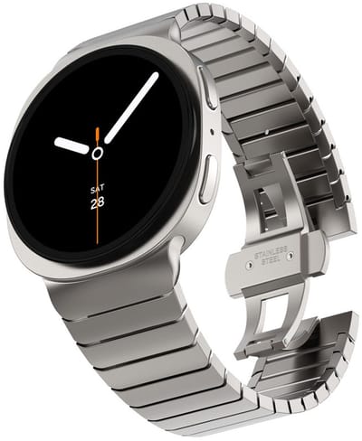 Luxe stalen bandje - geschikt voor Samsung Galaxy Watch 8 (40mm) / Galaxy Watch 8 (44mm) / Galaxy Watch 8 Classic - rvs schakelband met vlindersluiting - titanium